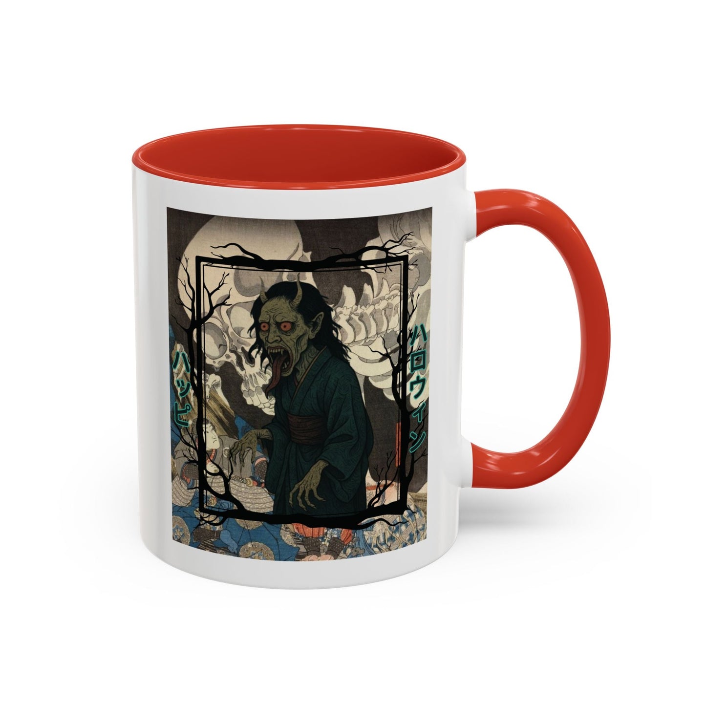 Yōkai Happy Halloween White Accent Mug by cypherpunkgear.com – cypherpunkgear.com | Cypherpunk Merch