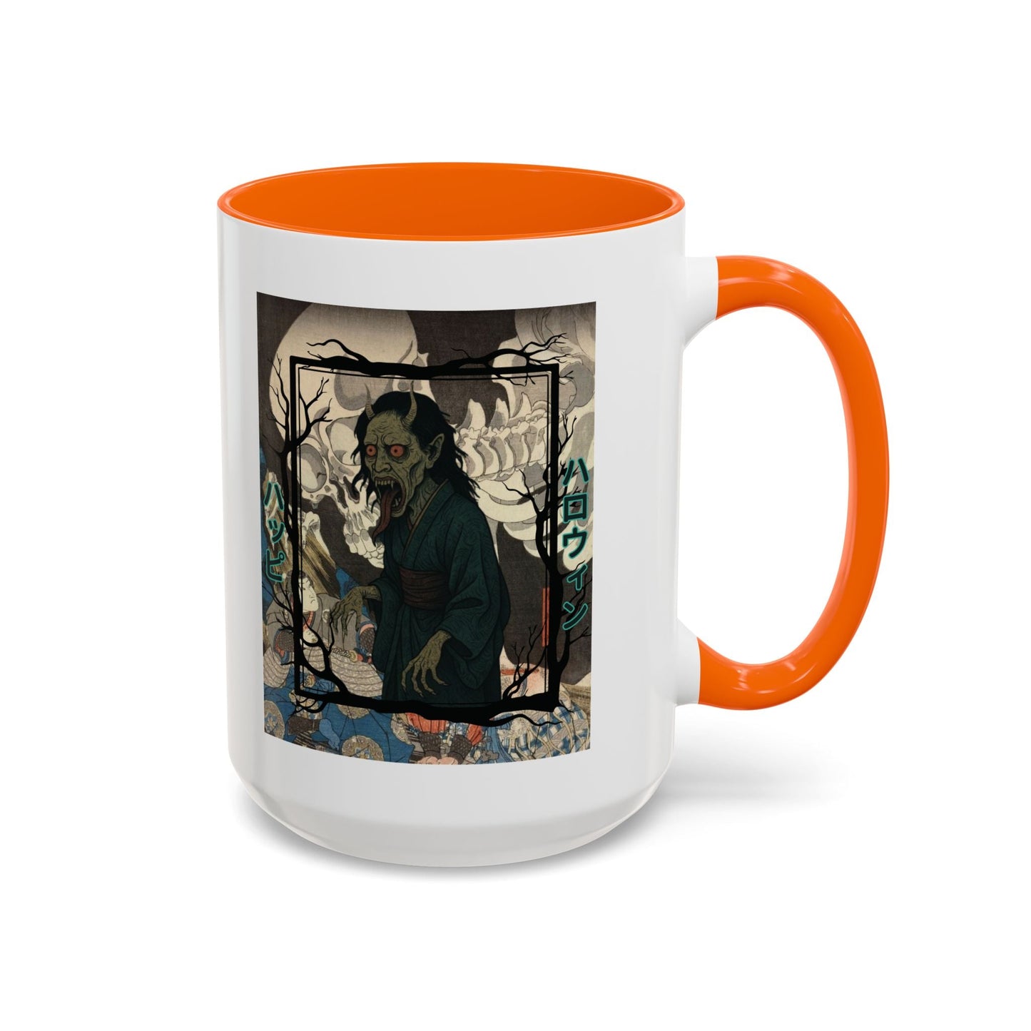 Yōkai Happy Halloween White Accent Mug by cypherpunkgear.com – cypherpunkgear.com | Cypherpunk Merch