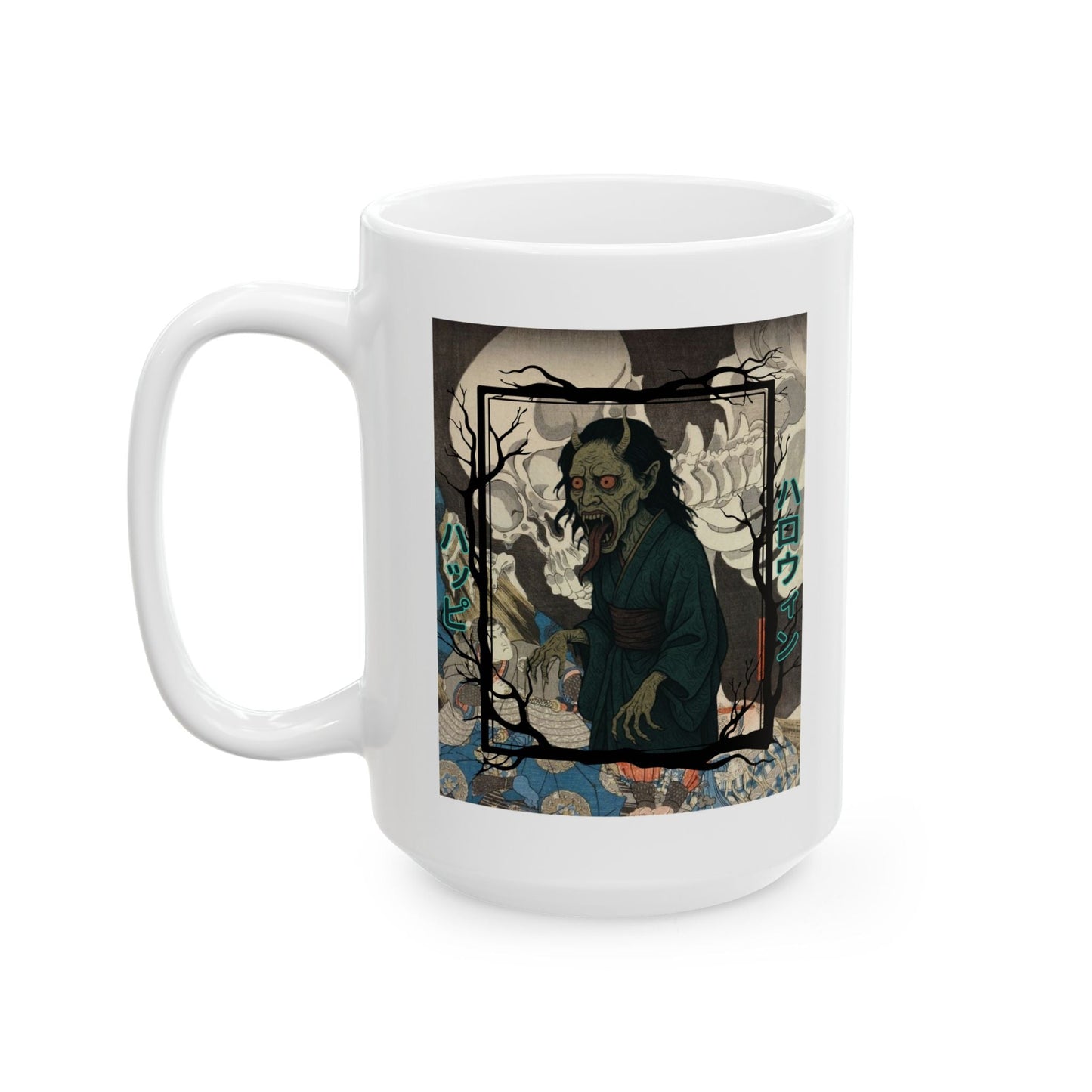 Yōkai Happy Halloween White Mug by cypherpunkgear.com – cypherpunkgear.com | Cypherpunk Merch