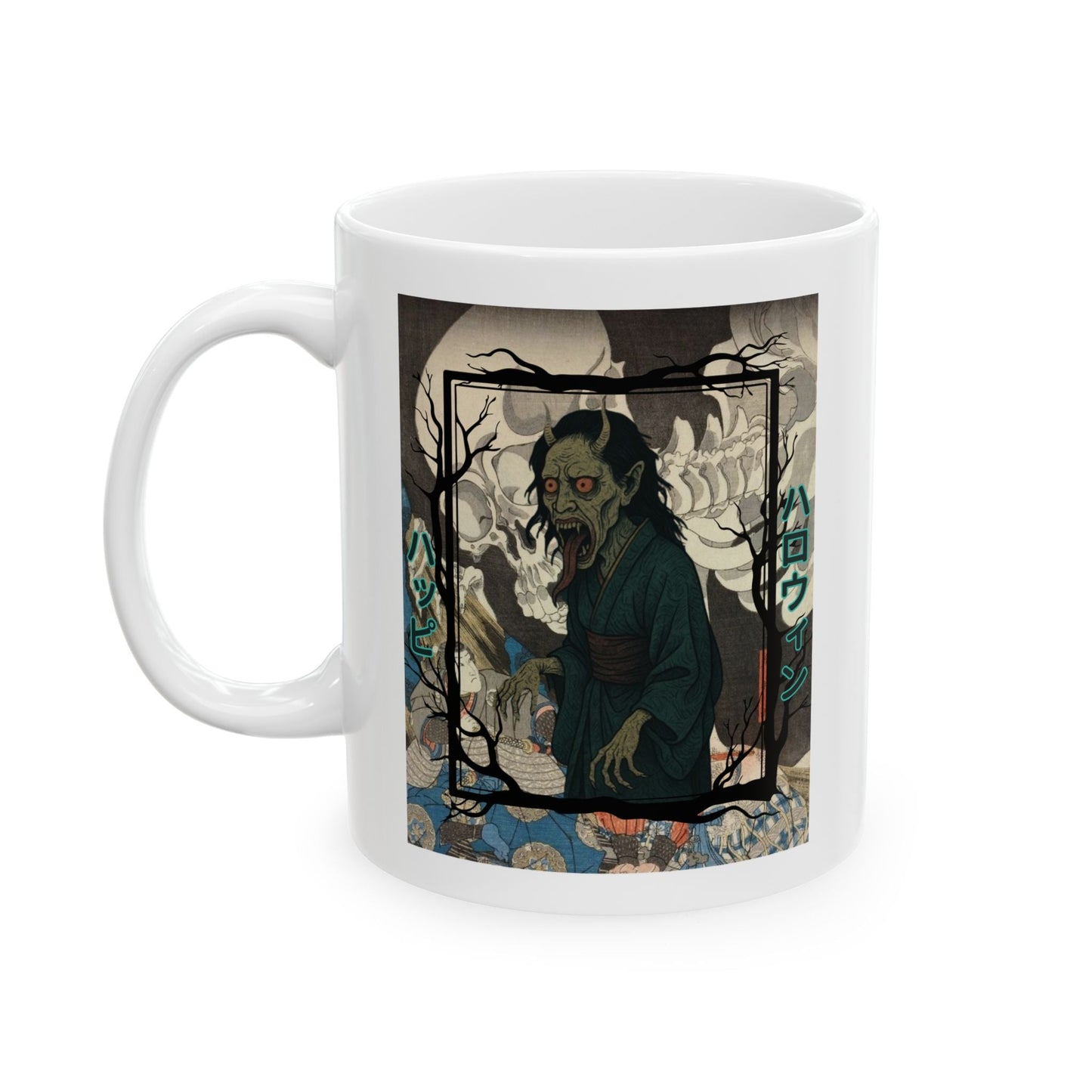 Yōkai Happy Halloween White Mug by cypherpunkgear.com – cypherpunkgear.com | Cypherpunk Merch