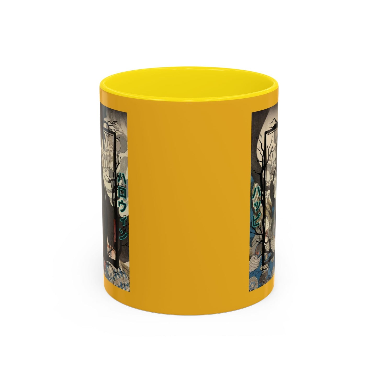 Yōkai Happy Halloween Yellow Accent Mug by cypherpunkgear.com – cypherpunkgear.com | Cypherpunk Merch