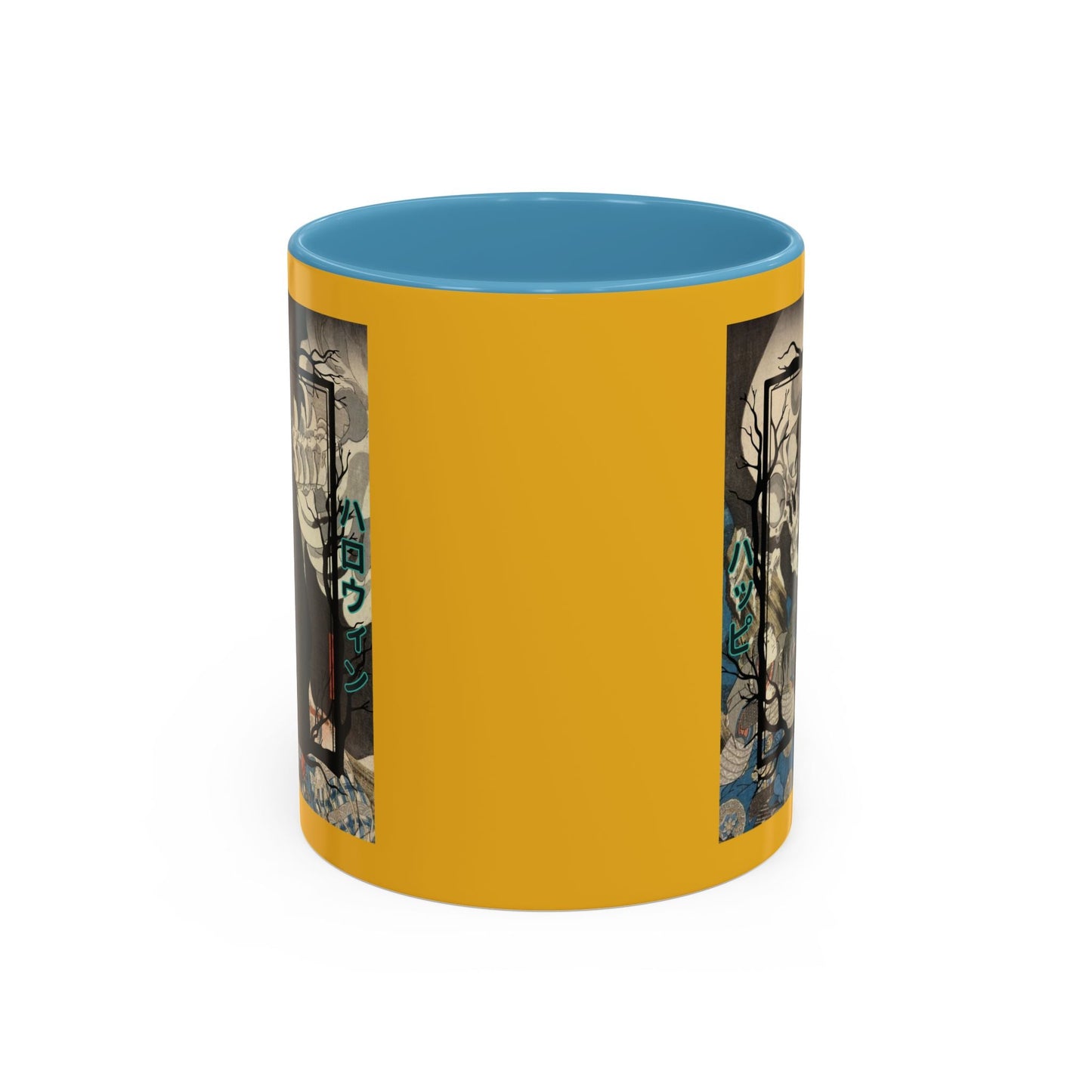 Yōkai Happy Halloween Yellow Accent Mug by cypherpunkgear.com – cypherpunkgear.com | Cypherpunk Merch