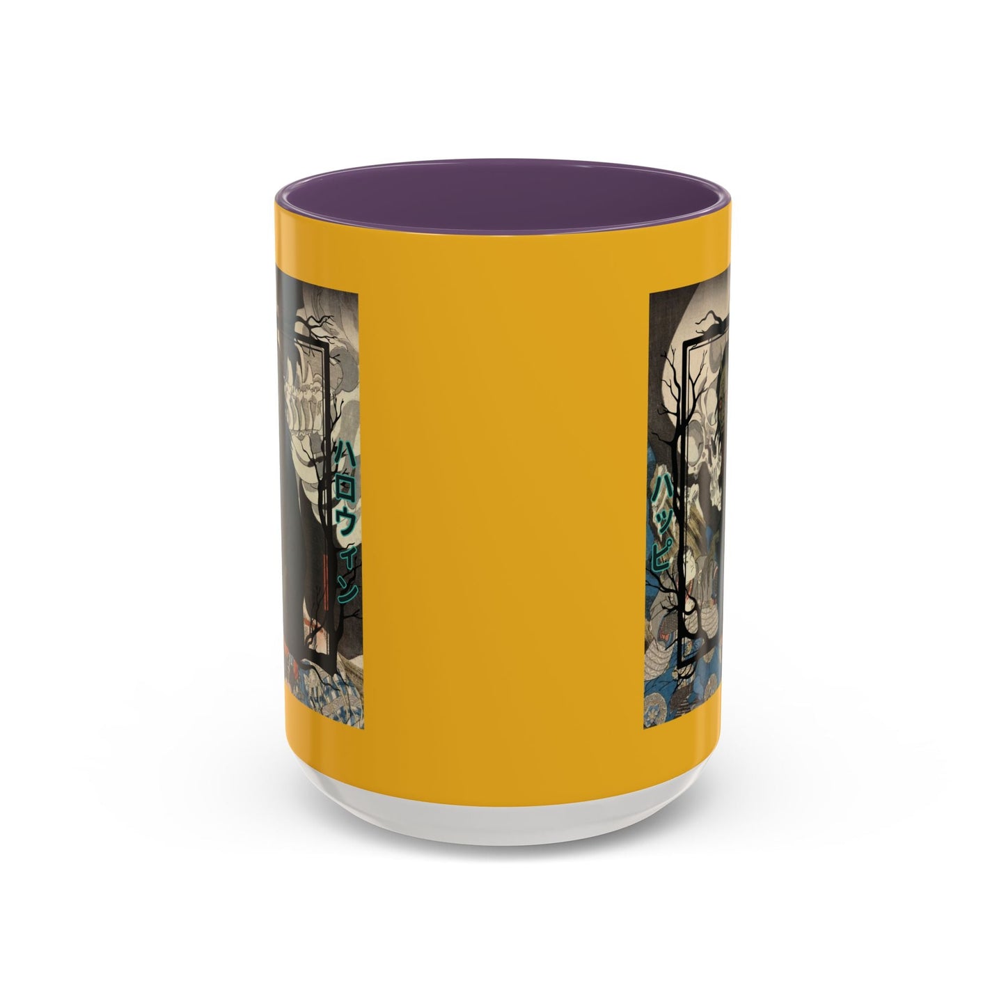 Yōkai Happy Halloween Yellow Accent Mug by cypherpunkgear.com – cypherpunkgear.com | Cypherpunk Merch
