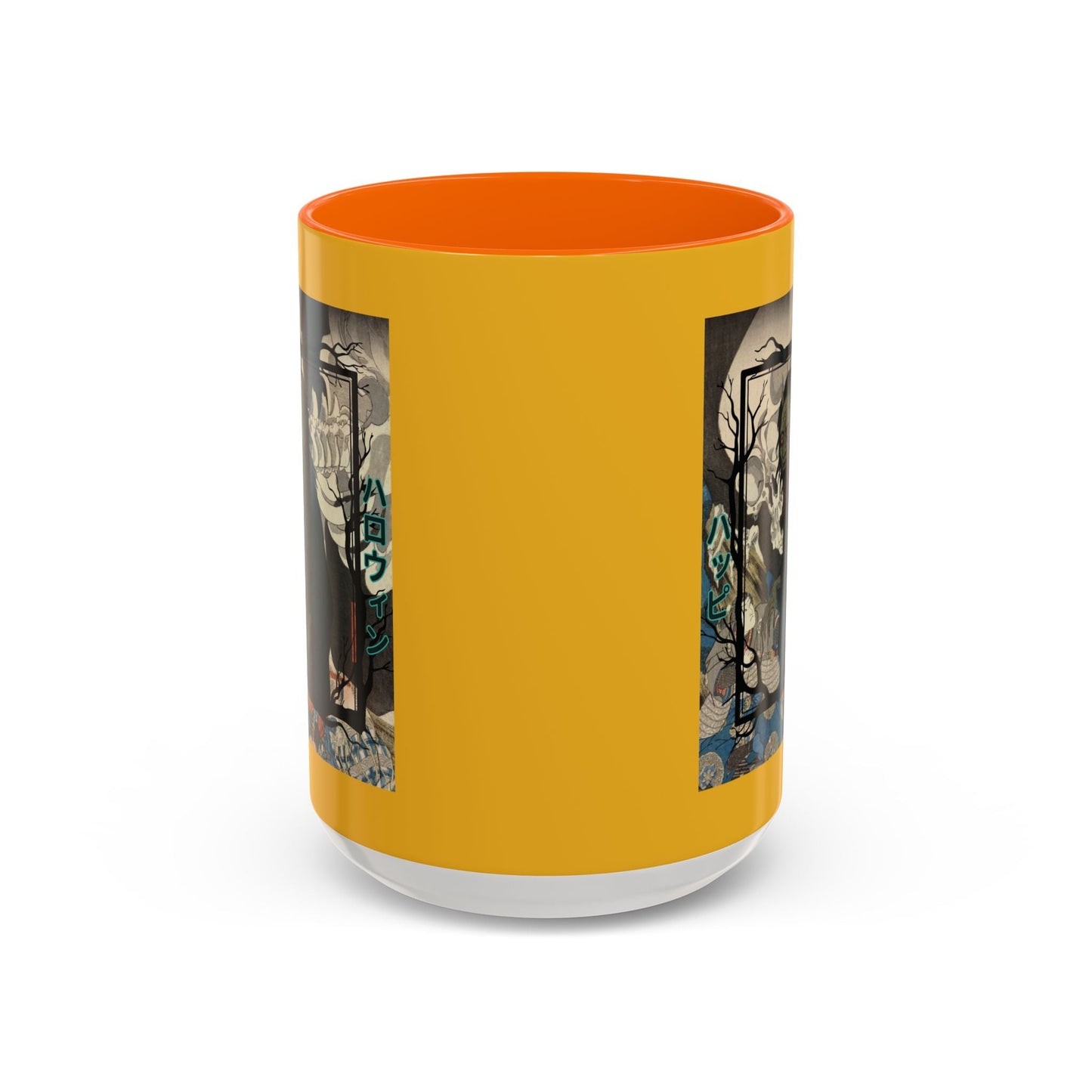 Yōkai Happy Halloween Yellow Accent Mug by cypherpunkgear.com – cypherpunkgear.com | Cypherpunk Merch
