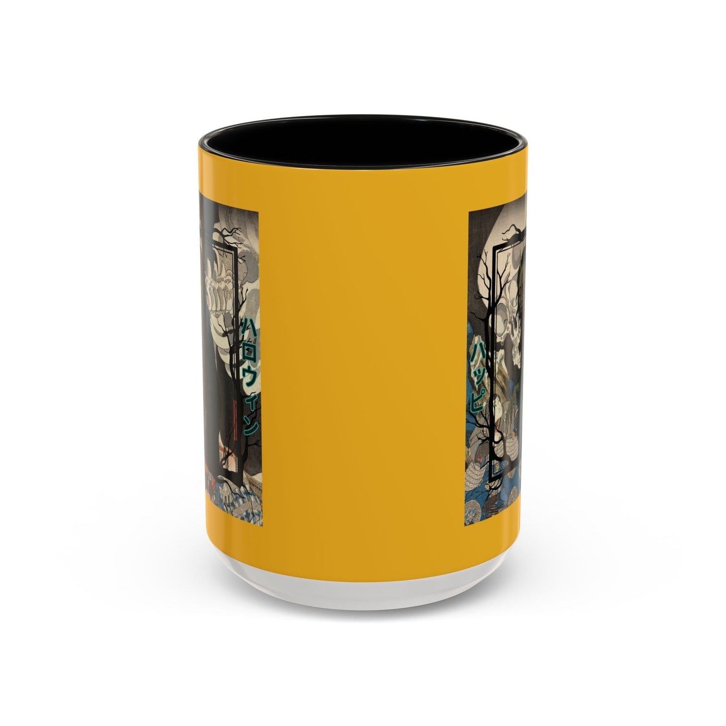 Yōkai Happy Halloween Yellow Accent Mug by cypherpunkgear.com – cypherpunkgear.com | Cypherpunk Merch