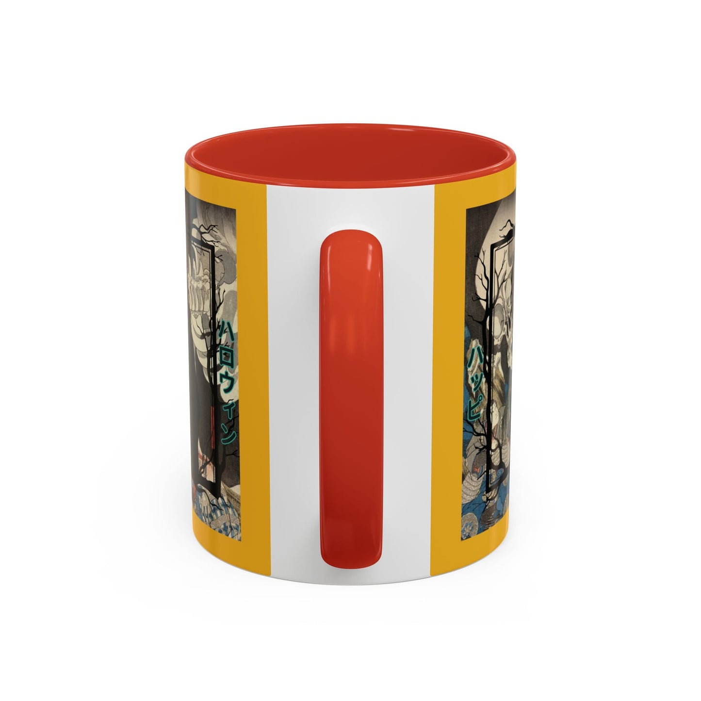 Yōkai Happy Halloween Yellow Accent Mug by cypherpunkgear.com – cypherpunkgear.com | Cypherpunk Merch