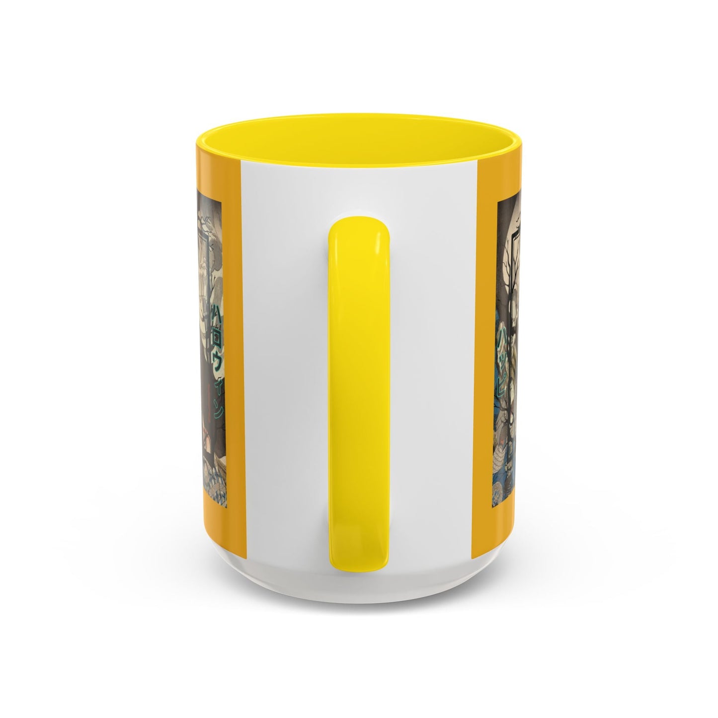 Yōkai Happy Halloween Yellow Accent Mug by cypherpunkgear.com – cypherpunkgear.com | Cypherpunk Merch