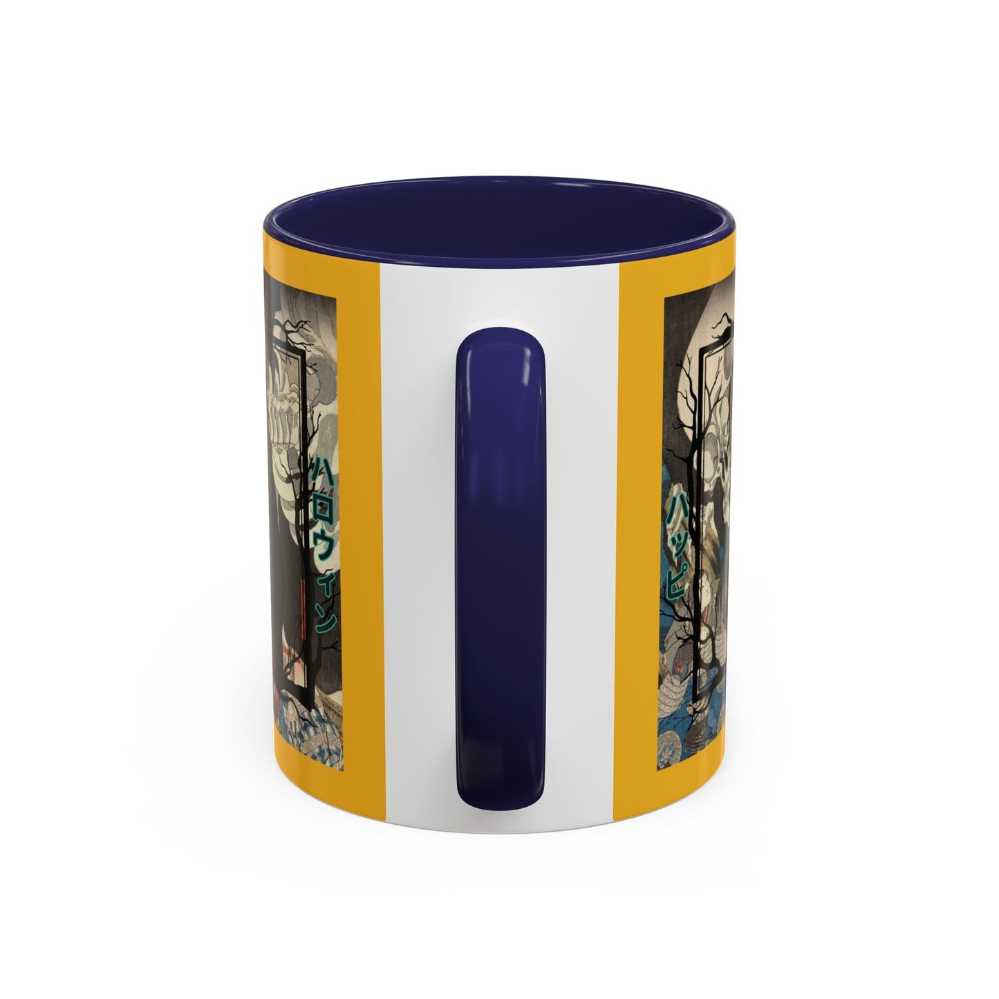 Yōkai Happy Halloween Yellow Accent Mug by cypherpunkgear.com – cypherpunkgear.com | Cypherpunk Merch