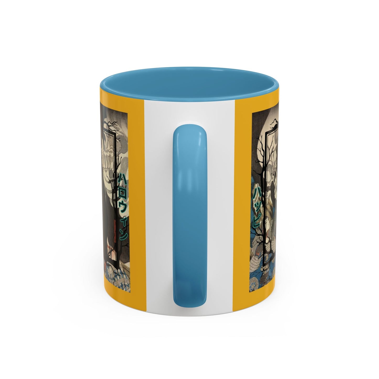Yōkai Happy Halloween Yellow Accent Mug by cypherpunkgear.com – cypherpunkgear.com | Cypherpunk Merch