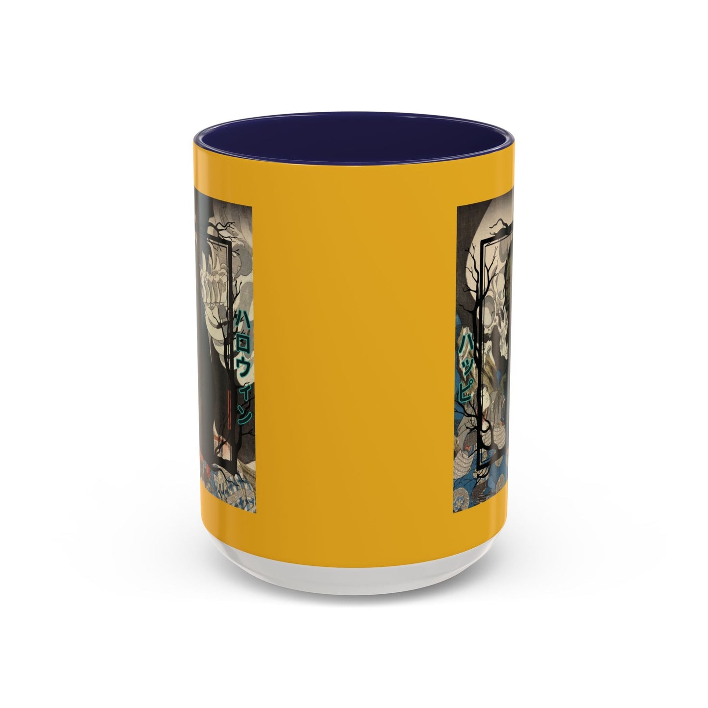 Yōkai Happy Halloween Yellow Accent Mug by cypherpunkgear.com – cypherpunkgear.com | Cypherpunk Merch