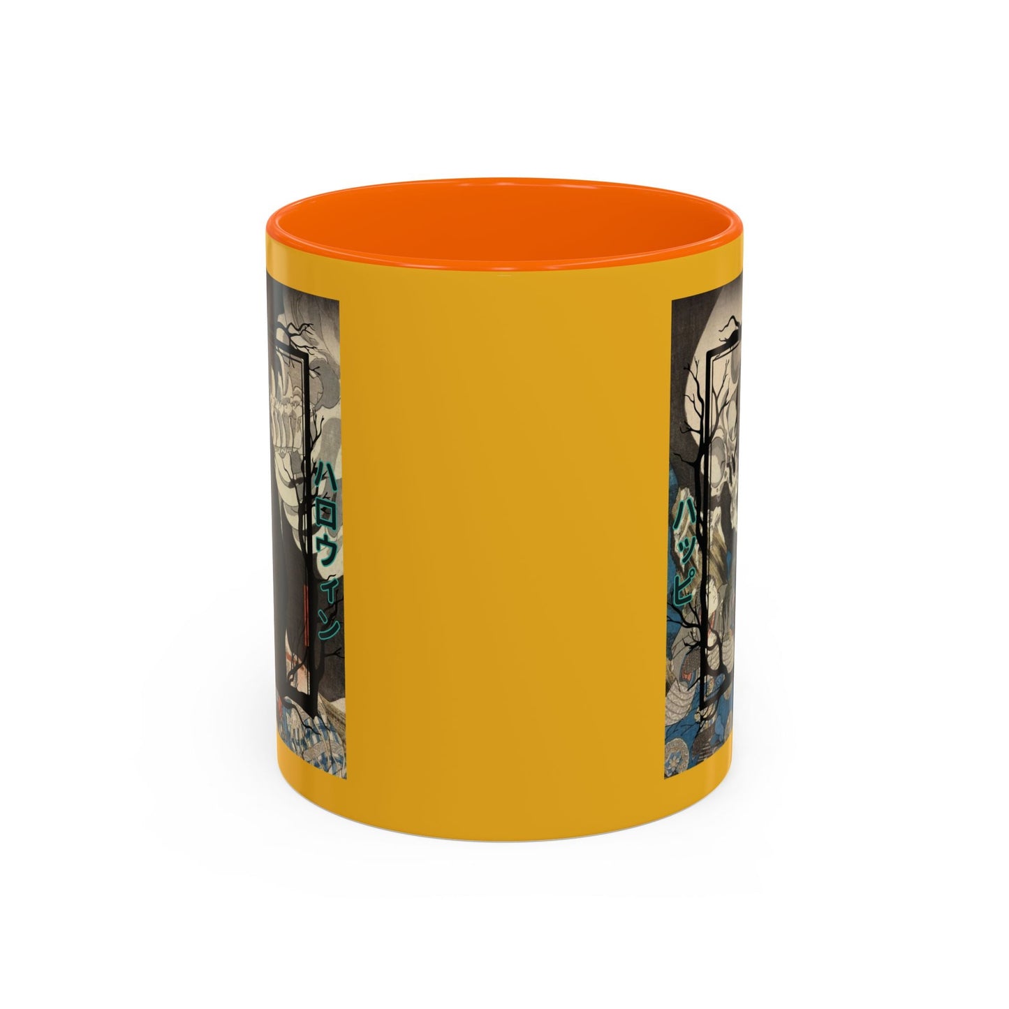 Yōkai Happy Halloween Yellow Accent Mug by cypherpunkgear.com – cypherpunkgear.com | Cypherpunk Merch