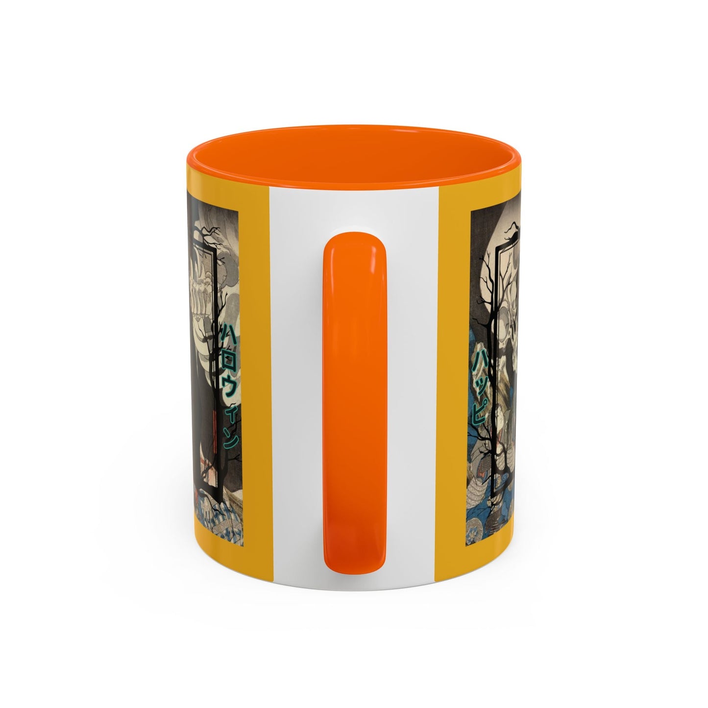 Yōkai Happy Halloween Yellow Accent Mug by cypherpunkgear.com – cypherpunkgear.com | Cypherpunk Merch