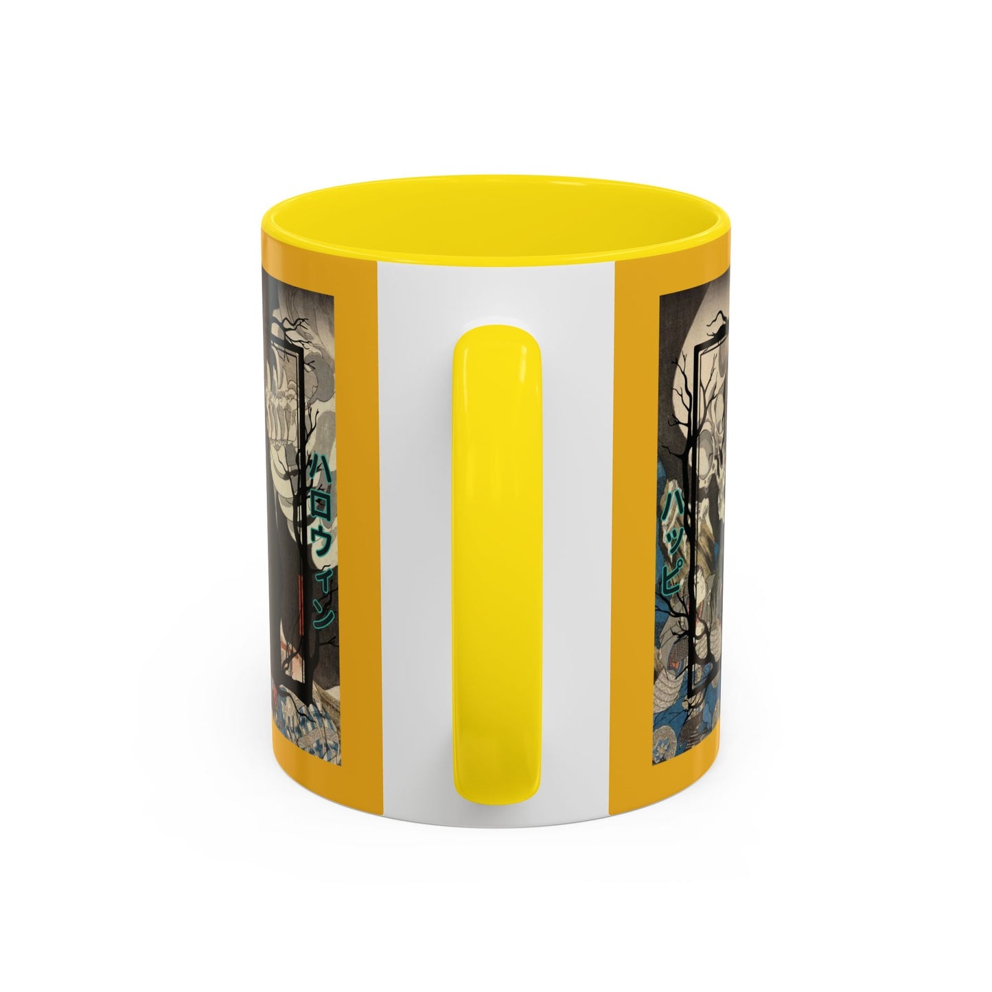 Yōkai Happy Halloween Yellow Accent Mug by cypherpunkgear.com – cypherpunkgear.com | Cypherpunk Merch