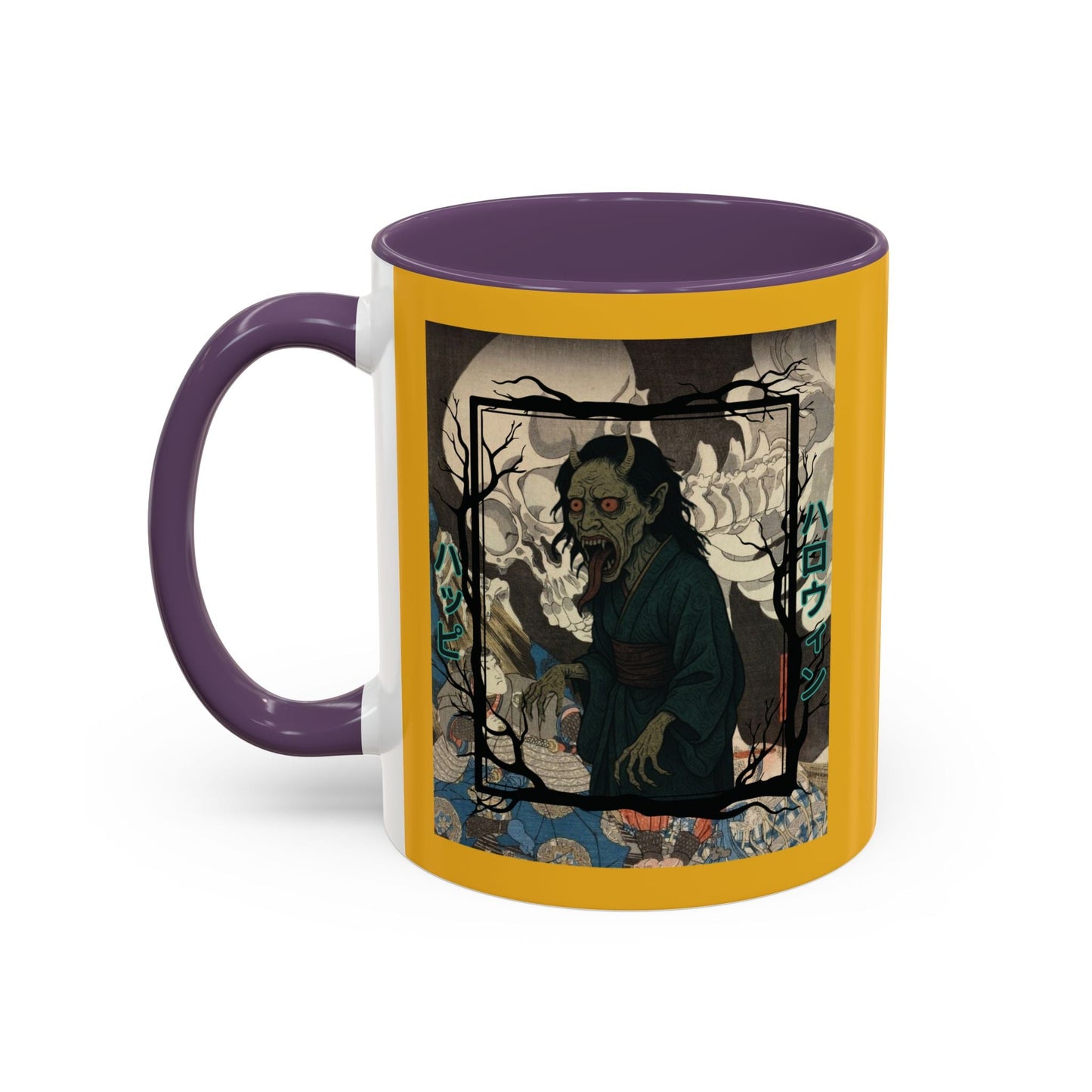 Yōkai Happy Halloween Yellow Accent Mug by cypherpunkgear.com – cypherpunkgear.com | Cypherpunk Merch