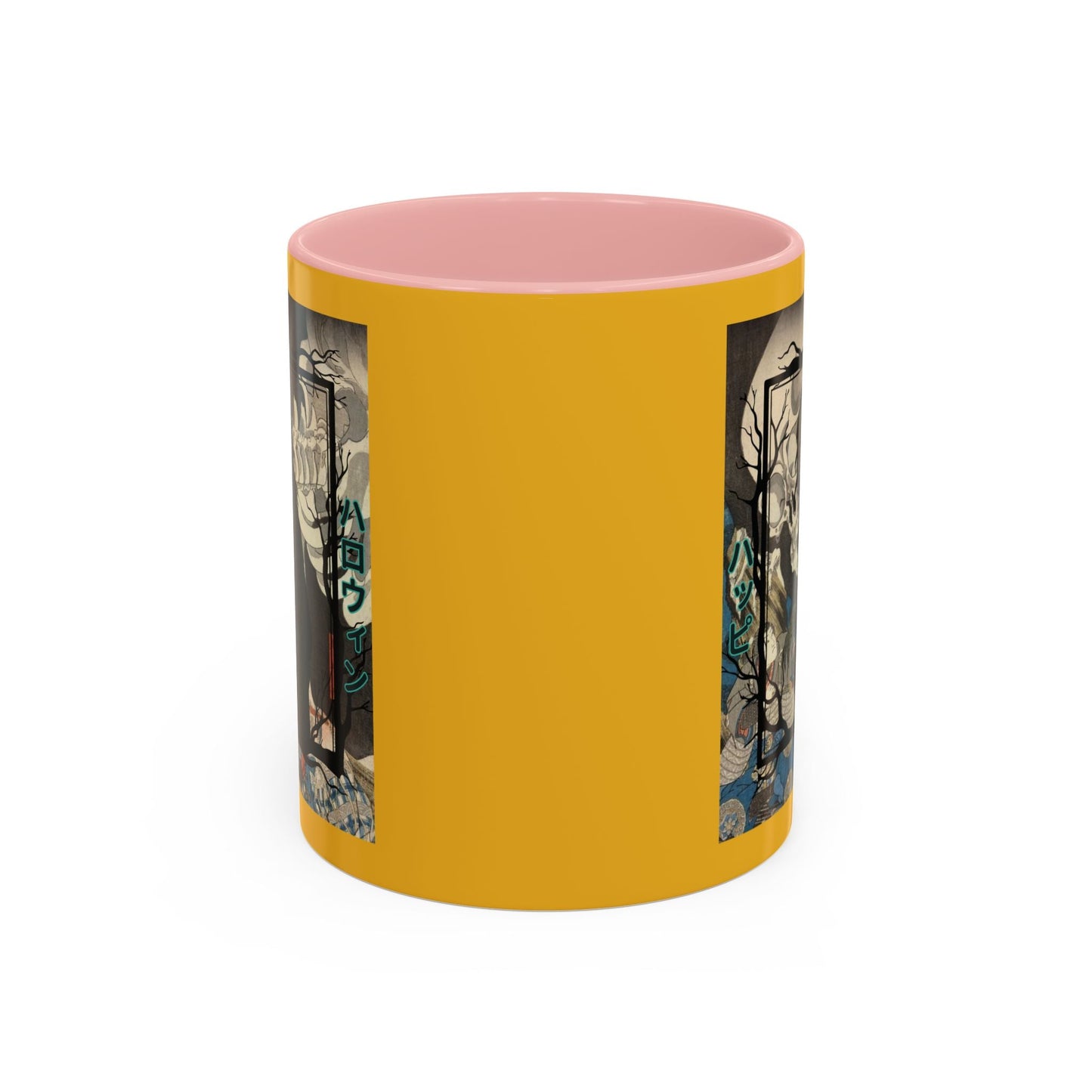 Yōkai Happy Halloween Yellow Accent Mug by cypherpunkgear.com – cypherpunkgear.com | Cypherpunk Merch