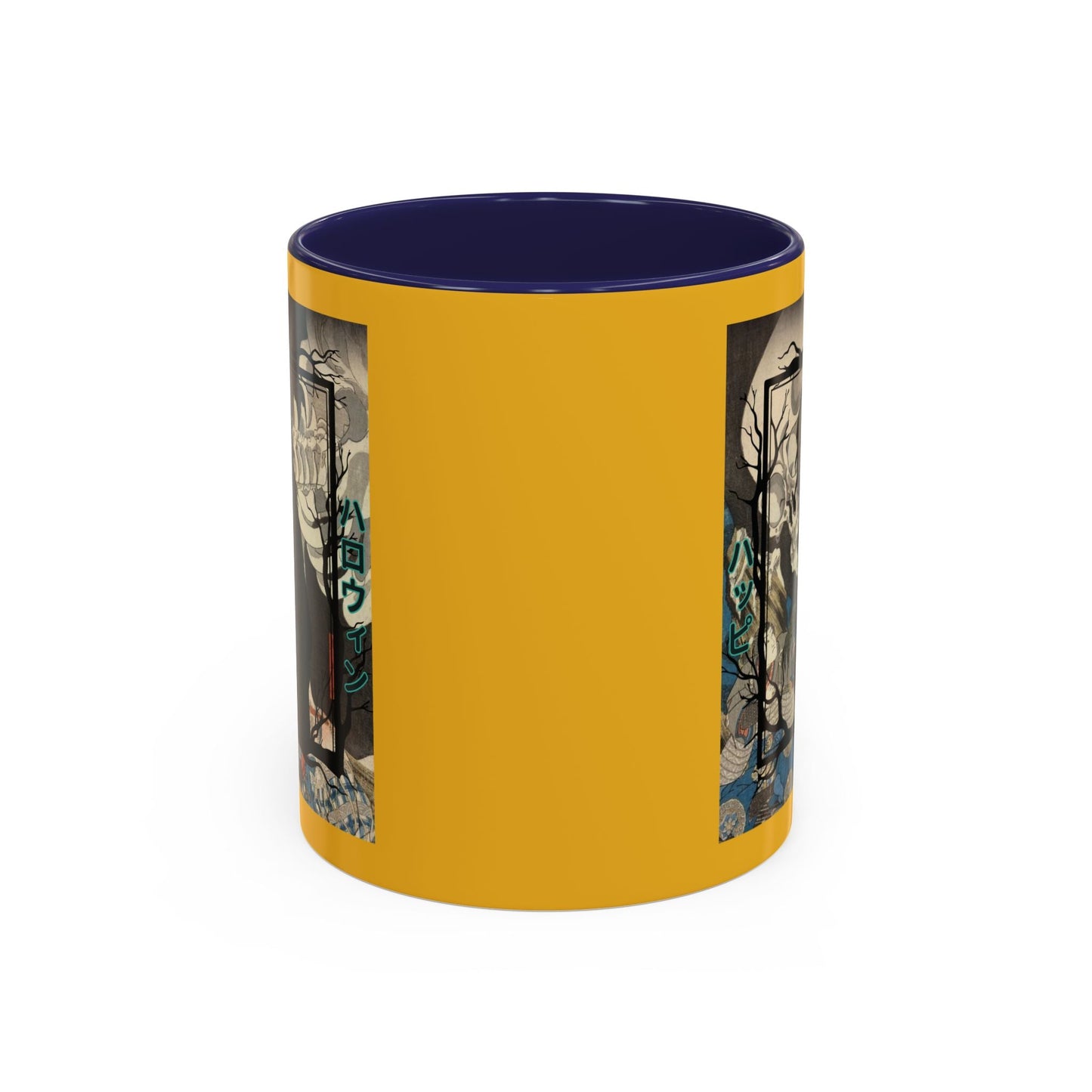 Yōkai Happy Halloween Yellow Accent Mug by cypherpunkgear.com – cypherpunkgear.com | Cypherpunk Merch