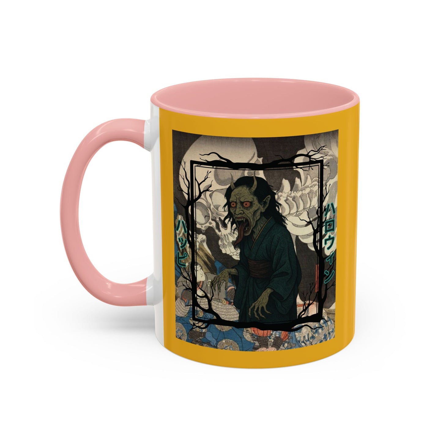 Yōkai Happy Halloween Yellow Accent Mug by cypherpunkgear.com – cypherpunkgear.com | Cypherpunk Merch