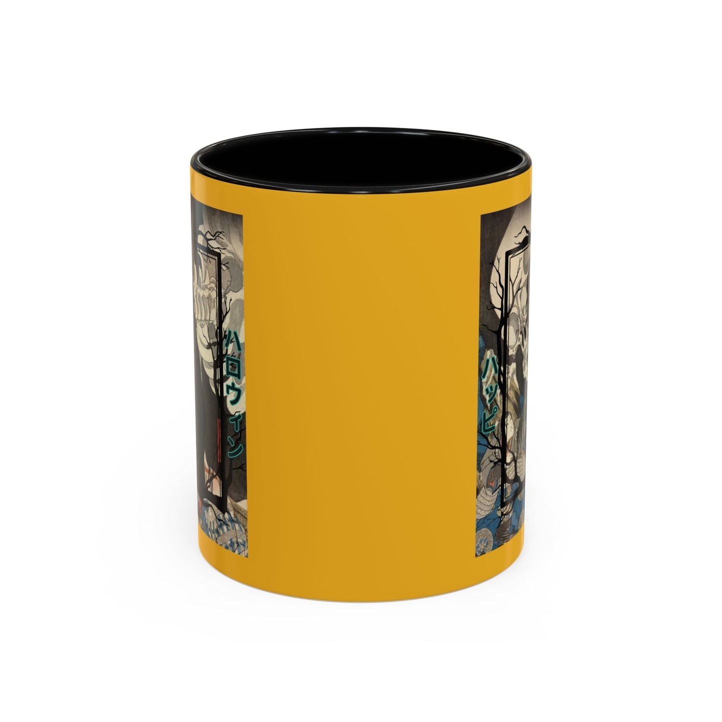 Yōkai Happy Halloween Yellow Accent Mug by cypherpunkgear.com – cypherpunkgear.com | Cypherpunk Merch