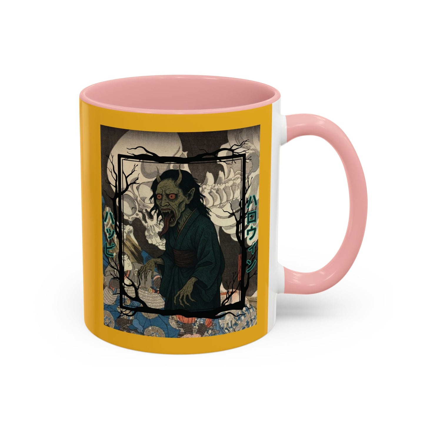 Yōkai Happy Halloween Yellow Accent Mug by cypherpunkgear.com – cypherpunkgear.com | Cypherpunk Merch