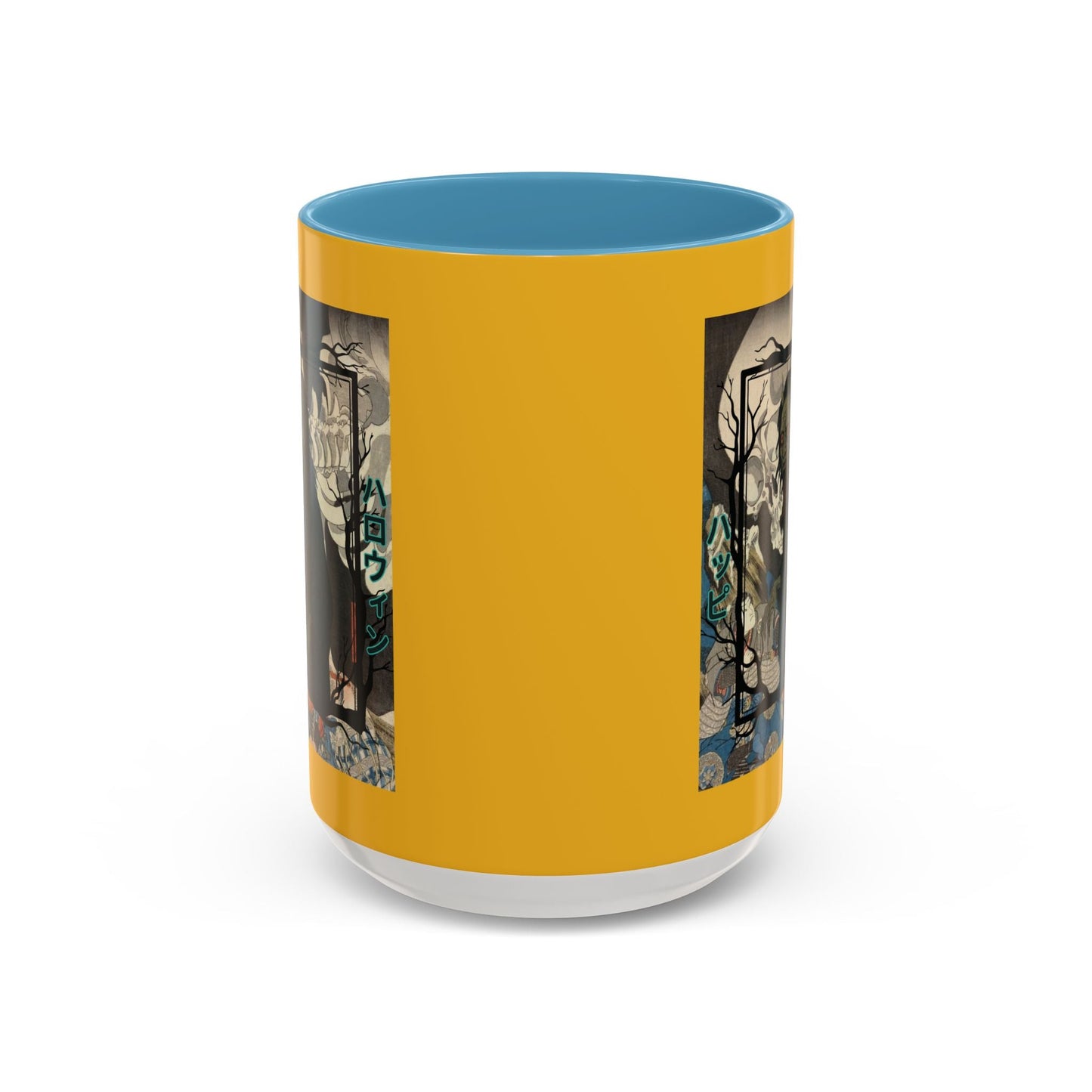Yōkai Happy Halloween Yellow Accent Mug by cypherpunkgear.com – cypherpunkgear.com | Cypherpunk Merch