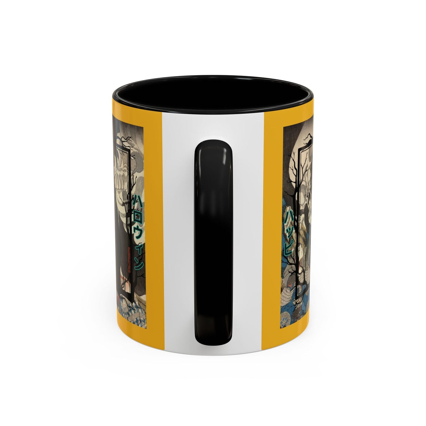 Yōkai Happy Halloween Yellow Accent Mug by cypherpunkgear.com – cypherpunkgear.com | Cypherpunk Merch