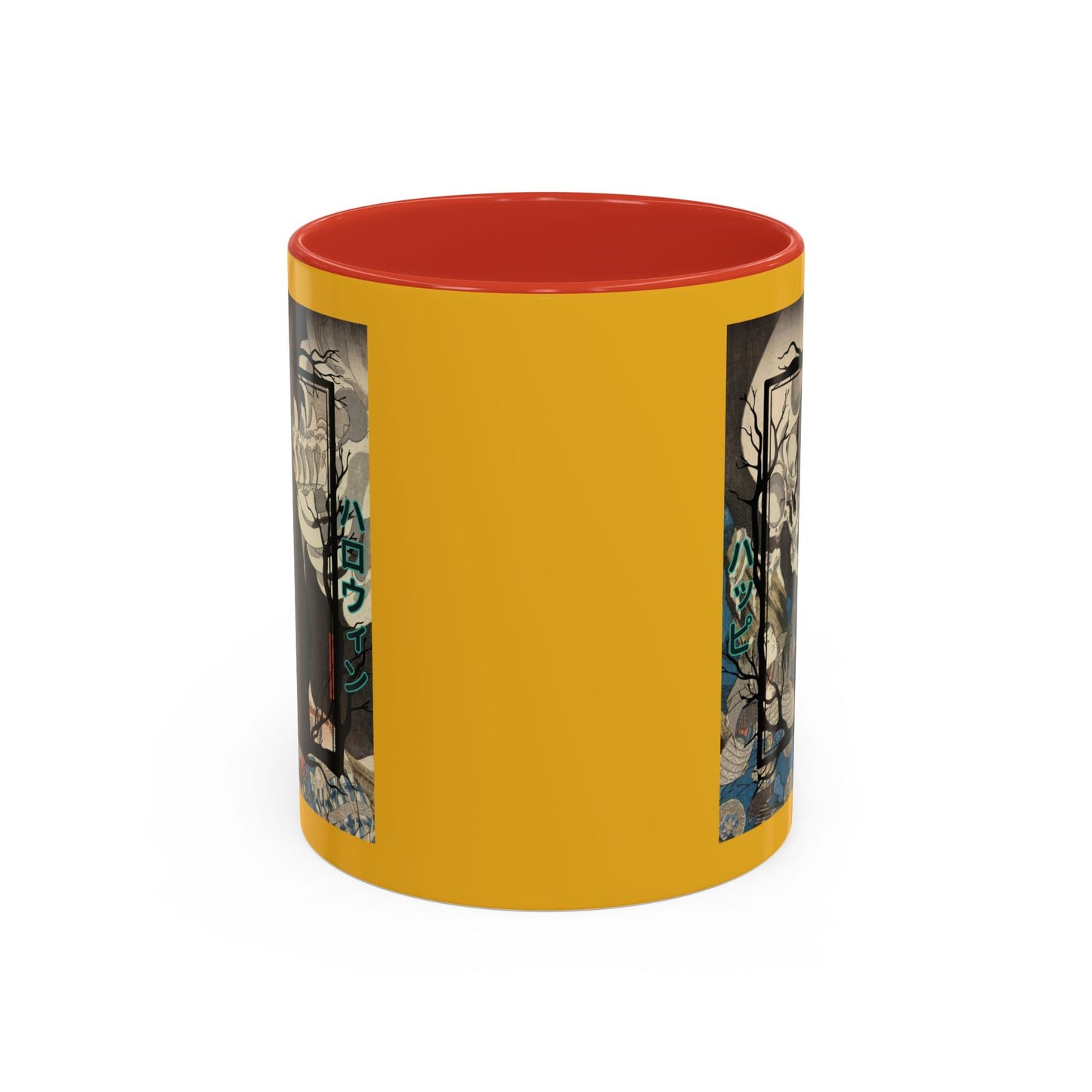 Yōkai Happy Halloween Yellow Accent Mug by cypherpunkgear.com – cypherpunkgear.com | Cypherpunk Merch