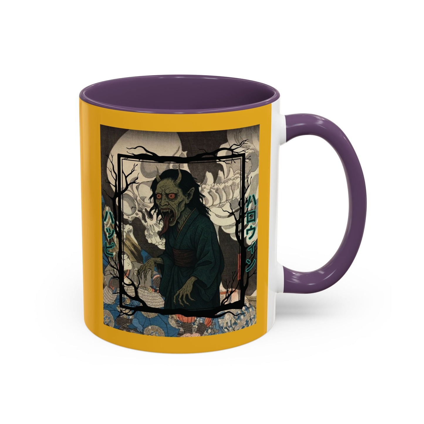 Yōkai Happy Halloween Yellow Accent Mug by cypherpunkgear.com – cypherpunkgear.com | Cypherpunk Merch