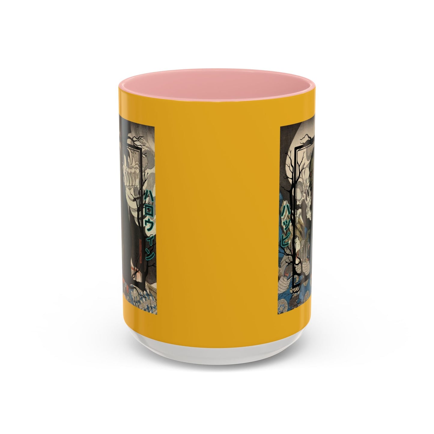 Yōkai Happy Halloween Yellow Accent Mug by cypherpunkgear.com – cypherpunkgear.com | Cypherpunk Merch