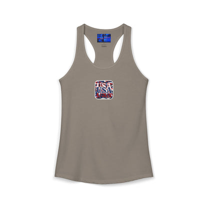 2-sided Red White and BLUE USA Patriot Women's Racerback Tank Top by cypherpunkgear.com