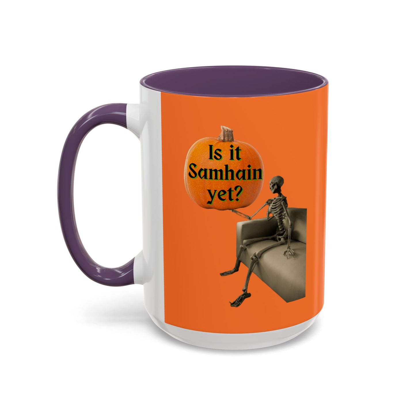Is it Samhain yet? Skeleton's Pumpkin Orange Accent Mug by CreepyCrafts.boo