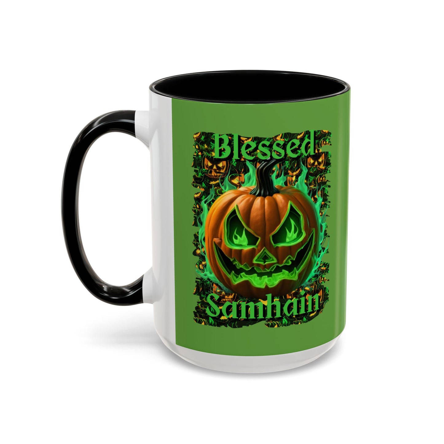 Blessed Samhain Green Jack Green Accent Mug by CreepyCrafts.boo