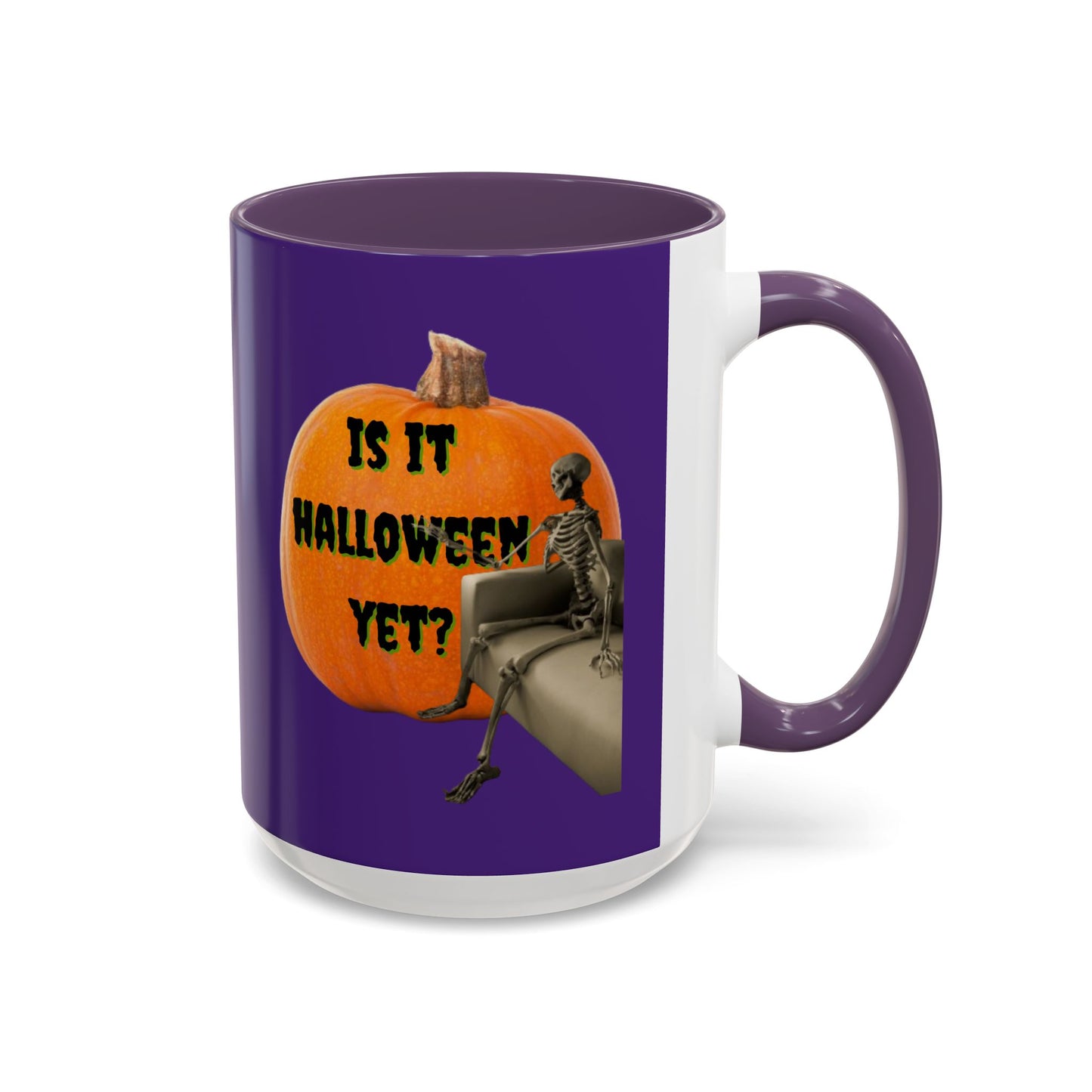 Is it Halloween yet? Skeleton's Giant Pumpkin Purple Accent Mug by CreepyCrafts.boo