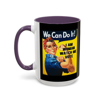 I Am Woman Watch Me Vote Rosie Black Accent Mug by cypherpunkgear.com