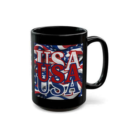 USA Red font Center Patriot Black Mug by cypherpunkgear.com
