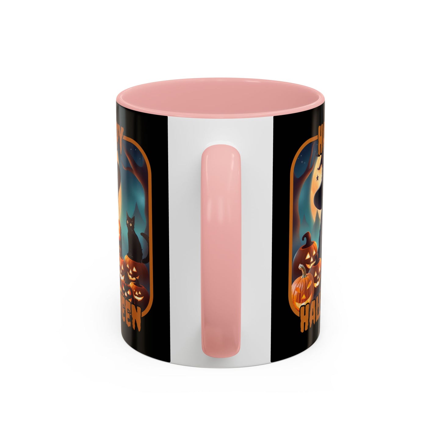 Happy Halloween Cute Witch Orange font Black Accent Mug by CreepyCrafts.boo