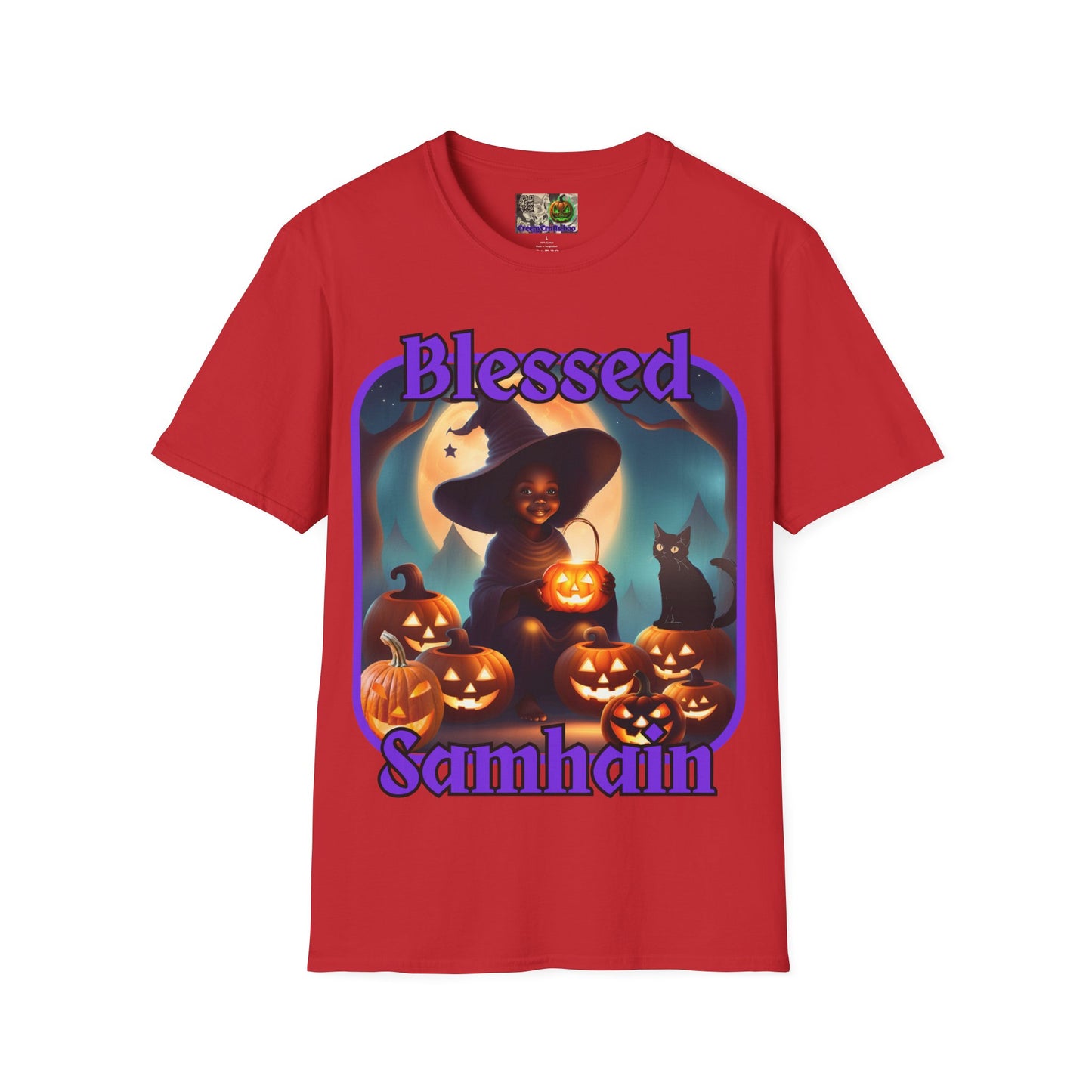 Blessed Samhain Cute Witch Purple font Light colors Unisex T-Shirt by CreepyCrafts.boo