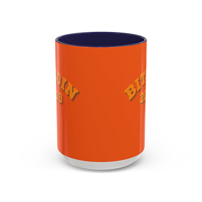 Bitcoin 2009 Orange Accent Mug by cypherpunkgear.com