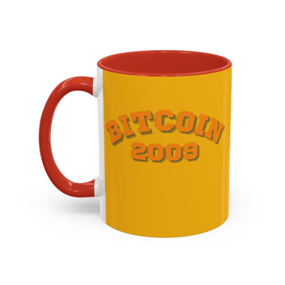 Bitcoin 2009 Yellow Accent Mug by cypherpunkgear.com