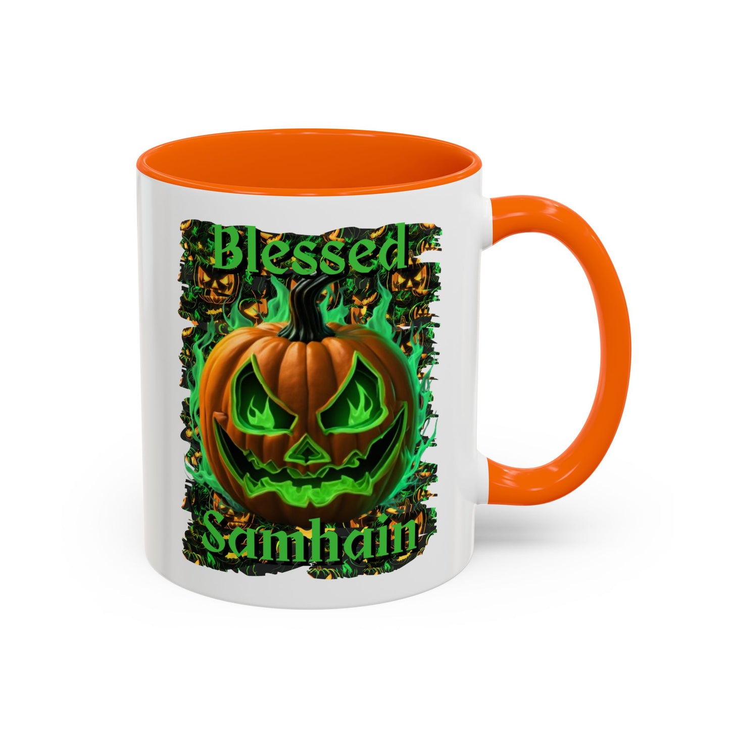 Blessed Samhain Green Jack White Accent Mug by CreepyCrafts.boo