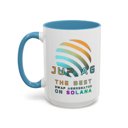 Jupiter (JUP) the best aggregator on Solana White Accent Mug by cypherpunkgear.com
