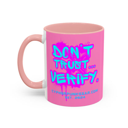 Don't Trust...Verify. Light Pink Accent Mug by cypherpunkgear.com