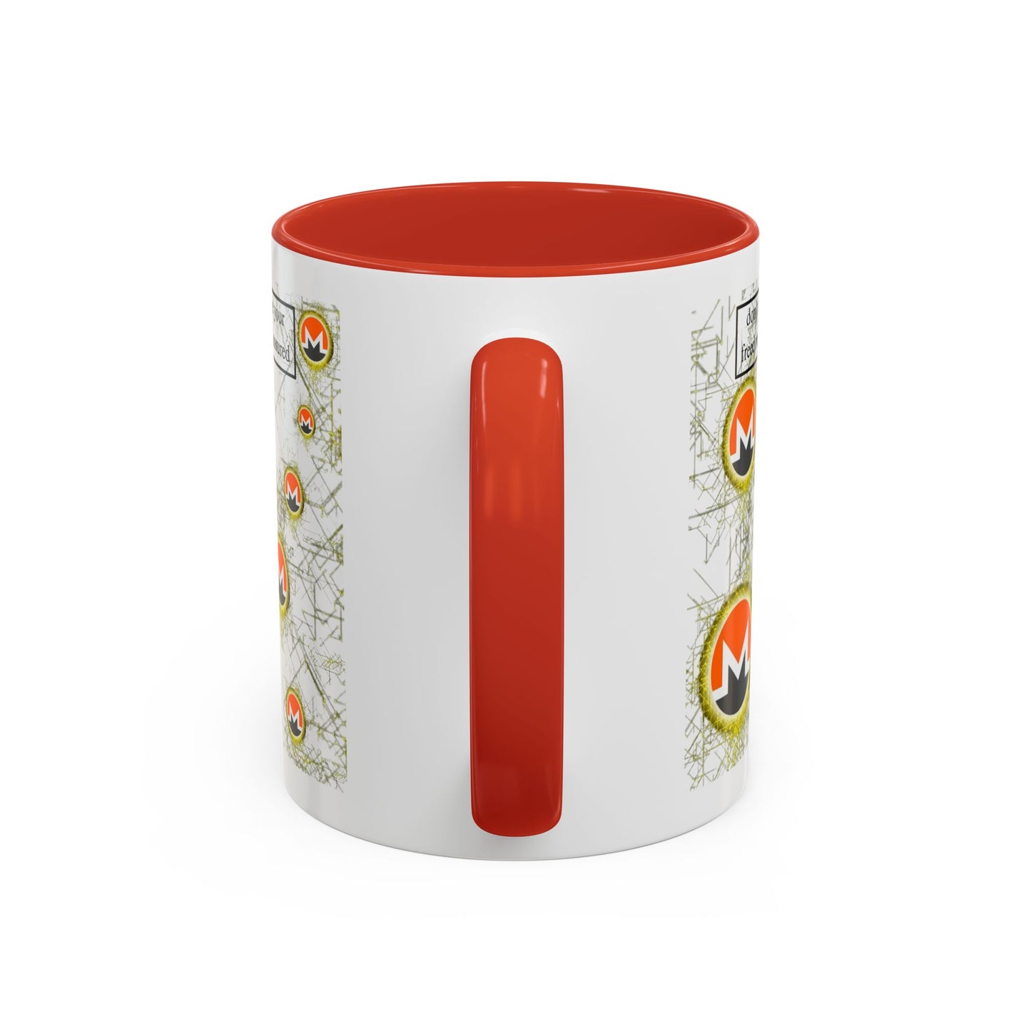 Monero (XMR) don't assume your freedoms are assured White Accent Mug by cypherpunkgear.com
