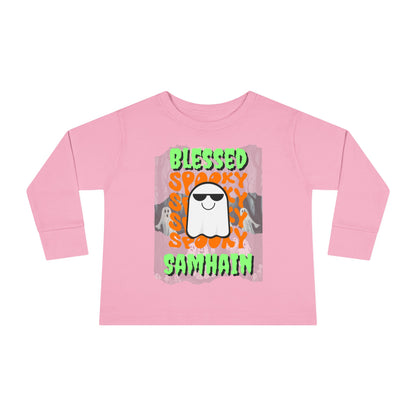 Spooky Blessed Samhain Ghost GNfont Toddler Long Sleeve Tee by cypherpunkgear