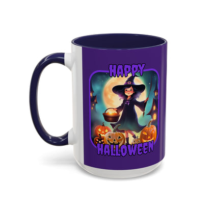 Happy Halloween Little Witch Purple font Purple Accent Mug by CreepyCrafts.boo