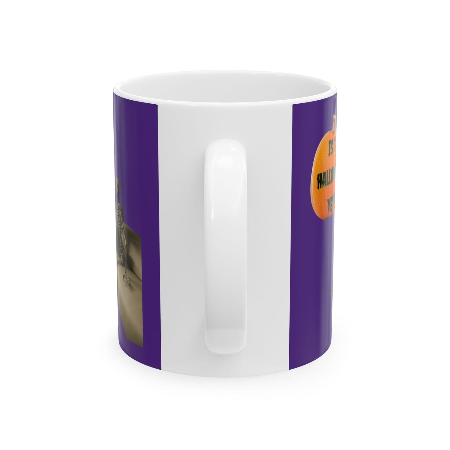 Is it Halloween yet? Skeleton's Pumpkin Purple Mug by CreepyCrafts.boo