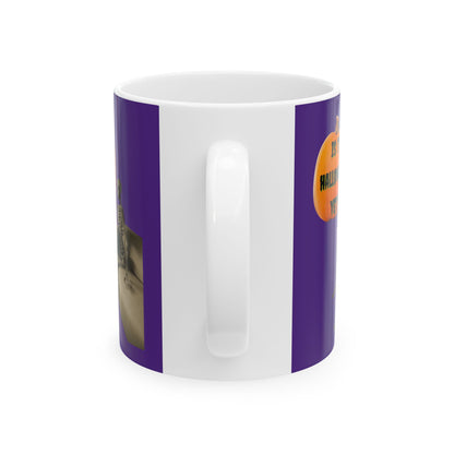 Is it Halloween yet? Skeleton's Pumpkin Purple Mug by CreepyCrafts.boo