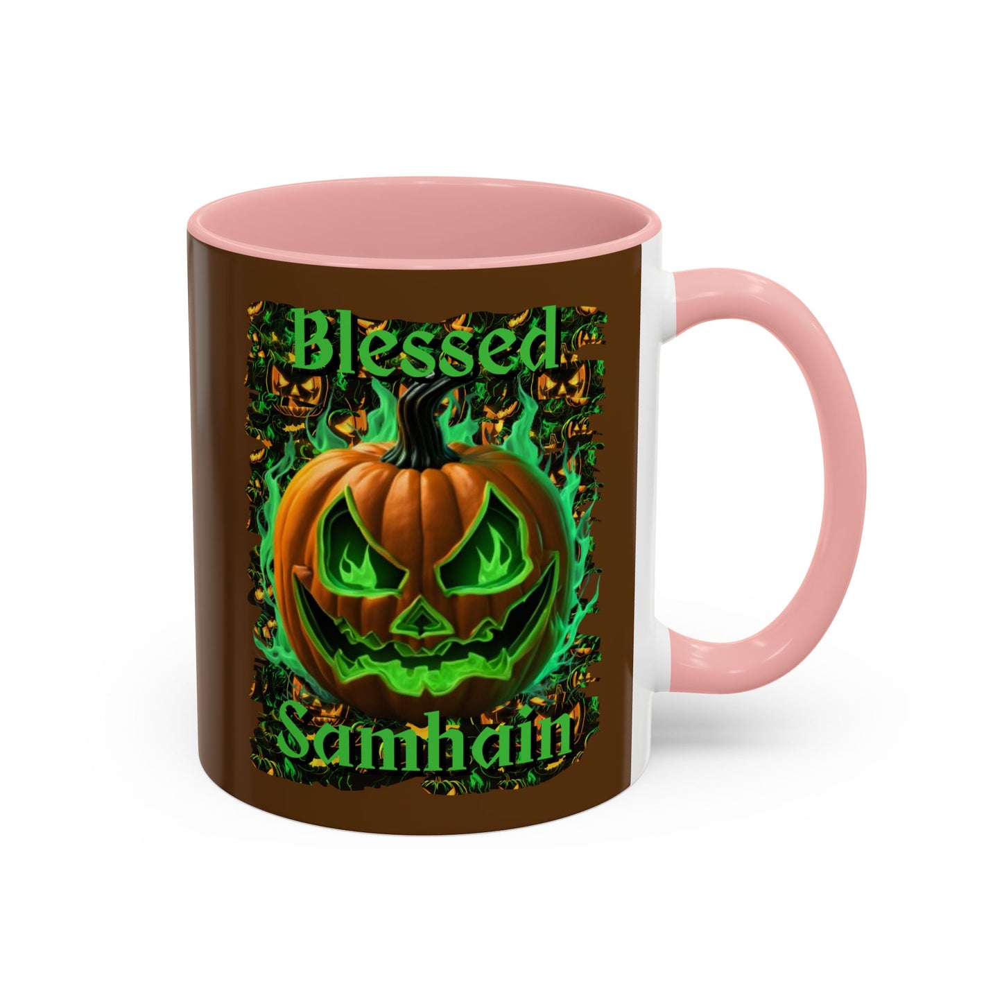 Blessed Samhain Green Jack Brown Accent Mug by CreepyCrafts.boo