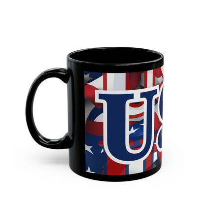 USA! USA! USA Blue font Patriot Black Mug by cypherpunkgear.com