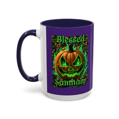 Blessed Samhain Green Jack Purple Accent Mug by CreepyCrafts.boo