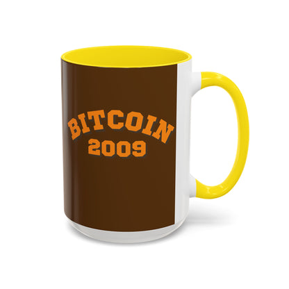 Bitcoin 2009 Brown Accent Mug by cypherpunkgear.com